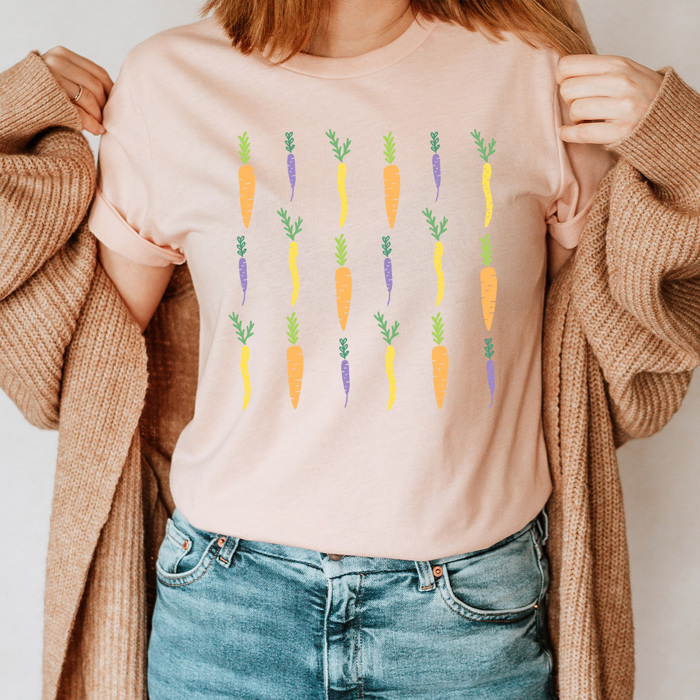 Spring Time Carrots Grid Graphic Tee, Colored Carrots Shirt, Easter Shirt