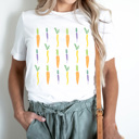 XXL White Spring Time Carrots Grid Graphic Tee, Colored Carrots Shirt, Easter Shirt