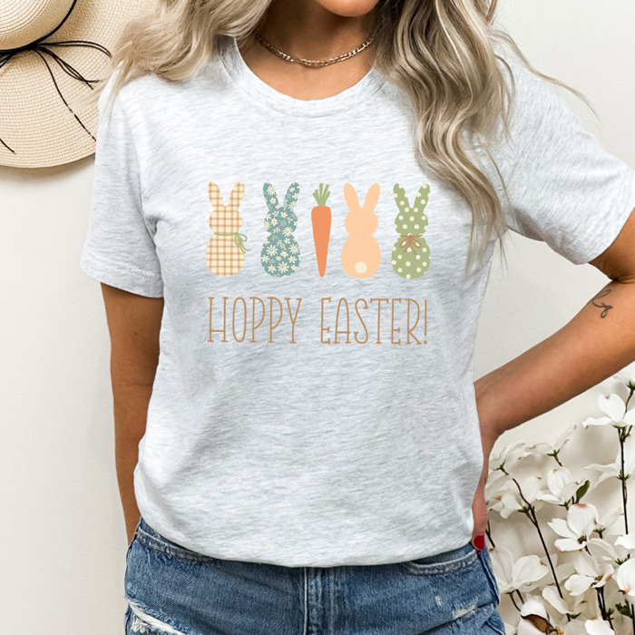 Hoppy Easter Cute Bunnies Graphic Tee, Easter Spring Shirt, Spring Time Shirt