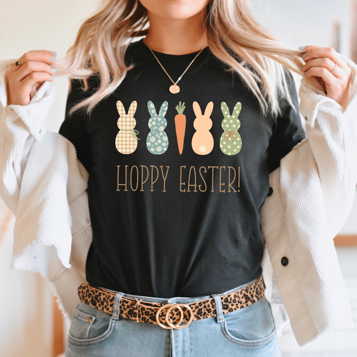 Hoppy Easter Cute Bunnies Graphic Tee, Easter Spring Shirt, Spring Time Shirt