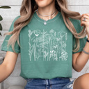 Medium Light Green Wild Flower Patch Comfort Colors Tee, Simplistic Floral Shirt, Spring Tee