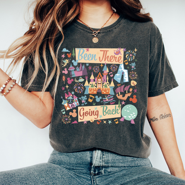 Been There Going Back Theme Park Graphic Tee, Colorful Theme Park Printed Shirt 