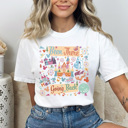 Medium White Been There Going Back Theme Park Graphic Tee, Colorful Theme Park Printed Shirt 