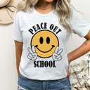 XXL Ash Gray Peace Out School Smiley Graphic Tee, Summer Brake Shirt, Teacher Tee