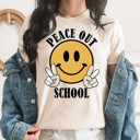 XXL Cream Peace Out School Smiley Graphic Tee, Summer Brake Shirt, Teacher Tee