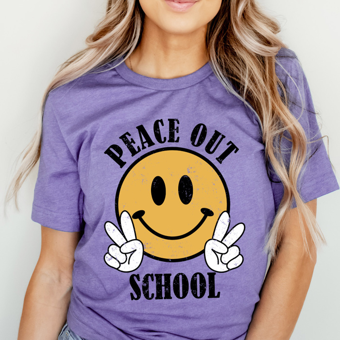 Peace Out School Smiley Graphic Tee, Summer Brake Shirt, Teacher Tee