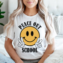 XXL White Peace Out School Smiley Graphic Tee, Summer Brake Shirt, Teacher Tee