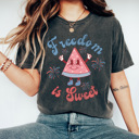 XXL Pepper Freedom Is Sweet Comfort Colors Tee, Patriotic Watermelon Character Shirt, 4th Of July Fire Works Tee
