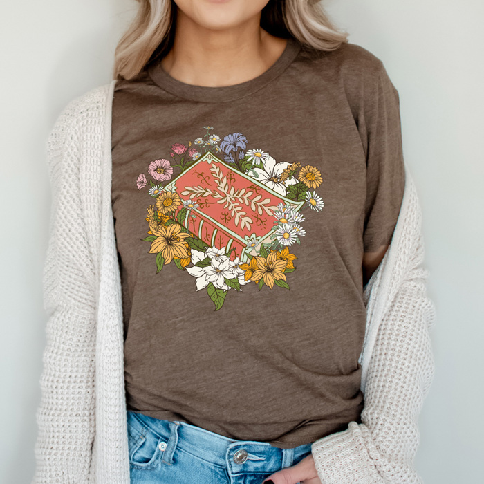 Flower Vintage Book Graphic Tee, Reading Floral Novel Shirt 