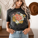 XXL Charcoal Flower Vintage Book Graphic Tee, Reading Floral Novel Shirt 