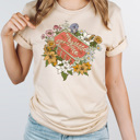 XXL Cream Flower Vintage Book Graphic Tee, Reading Floral Novel Shirt 