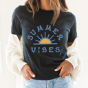 Large Black Summer Vibes Sunshine Graphic Tee, Summer Beach Vacation Shirt, Summer Sun Tee