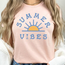 Large Peach Summer Vibes Sunshine Graphic Tee, Summer Beach Vacation Shirt, Summer Sun Tee