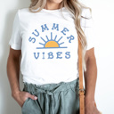 Large White Summer Vibes Sunshine Graphic Tee, Summer Beach Vacation Shirt, Summer Sun Tee