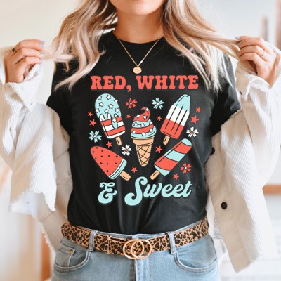 Red White And Sweet Popsicles Graphic Tee, Summer Patriotic Popsicles, Summer Barbeque, 4th Of July Tee
