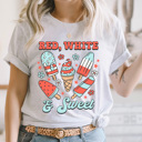 XXL Ash Gray Red White And Sweet Popsicles Graphic Tee, Summer Patriotic Popsicles, Summer Barbeque, 4th Of July Tee