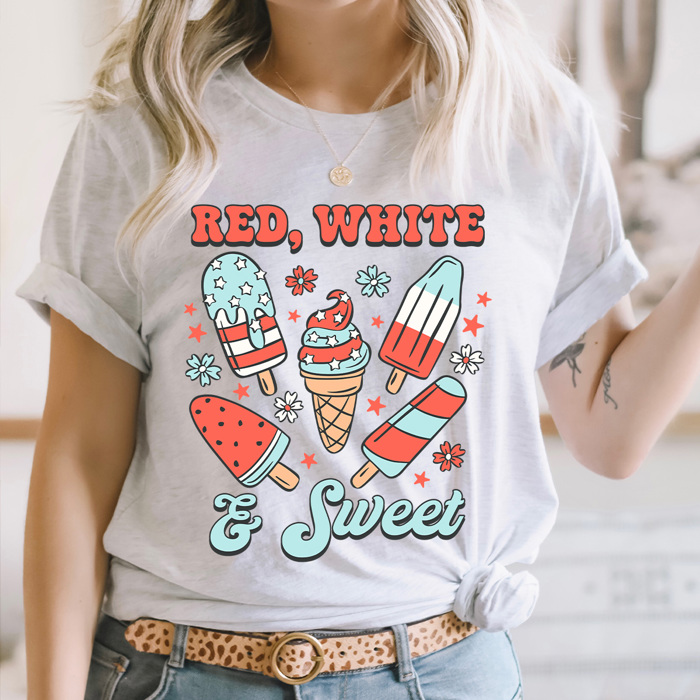 Red White And Sweet Popsicles Graphic Tee, Summer Patriotic Popsicles, Summer Barbeque, 4th Of July Tee