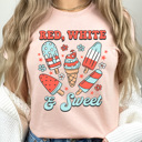 XXL Peach Red White And Sweet Popsicles Graphic Tee, Summer Patriotic Popsicles, Summer Barbeque, 4th Of July Tee