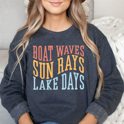 Boat Waves Sun Rays Lake Days Fleece Sweatshirt, Summer Lake Pull Over, Boat Rides Sweatshirt