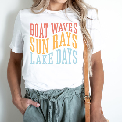 Boat Waves Sun Rays Lake Days Graphic Tee, Summer Lake Shirt, Boat Rides Tee