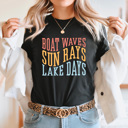 XXL Black Boat Waves Sun Rays Lake Days Graphic Tee, Summer Lake Shirt, Boat Rides Tee