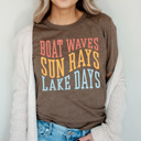 XXL Brown Boat Waves Sun Rays Lake Days Graphic Tee, Summer Lake Shirt, Boat Rides Tee