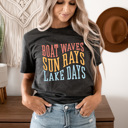 XXL Charcoal Boat Waves Sun Rays Lake Days Graphic Tee, Summer Lake Shirt, Boat Rides Tee