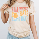 XXL Cream Boat Waves Sun Rays Lake Days Graphic Tee, Summer Lake Shirt, Boat Rides Tee