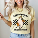 Medium Butter I Ghost People All Year Round Comfot Colors Tee, Halloween Ghost Graphic Tee, Fall Trendy Ghost Printed Tee