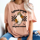 XXL Peachy I Ghost People All Year Round Comfot Colors Tee, Halloween Ghost Graphic Tee, Fall Trendy Ghost Printed Tee