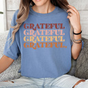 XL Blue Jean Grateful Stacked Comfort Colors Tee, Thankful Graphic Tee, Thanksgiving Printed Tee