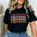 XL Black Grateful Stacked Comfort Colors Tee, Thankful Graphic Tee, Thanksgiving Printed Tee