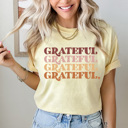 XL Butter Grateful Stacked Comfort Colors Tee, Thankful Graphic Tee, Thanksgiving Printed Tee