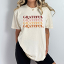 XL Ivory Grateful Stacked Comfort Colors Tee, Thankful Graphic Tee, Thanksgiving Printed Tee