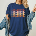 XXL Navy Grateful Stacked Comfort Colors Tee, Thankful Graphic Tee, Thanksgiving Printed Tee