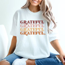 XXL White Grateful Stacked Comfort Colors Tee, Thankful Graphic Tee, Thanksgiving Printed Tee