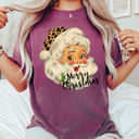  Leopard Santa Merry Christmas Comfort Colors Tee, Vintage Santa, Jolly