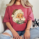 Medium Crimson Leopard Santa Merry Christmas Comfort Colors Tee, Vintage Santa, Jolly