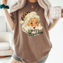 XXL Espresso Leopard Santa Merry Christmas Comfort Colors Tee, Vintage Santa, Jolly