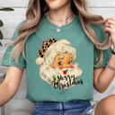  Leopard Santa Merry Christmas Comfort Colors Tee, Vintage Santa, Jolly