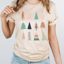 Large Cream Boho Pastel Holiday Tree Grid Graphic Tee, Christmas Trees Shirt 