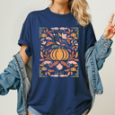 Medium Navy Fall Pumpkin Comfort Colors Tee, Pumpkin Patch Graphic Tee, Fall Vibes Printed Tee