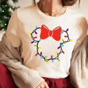 Small Cream Christmas Light Girl Mouse Graphic Tee, Theme Park Holiday Graphic, Christmas Mouse Shirt