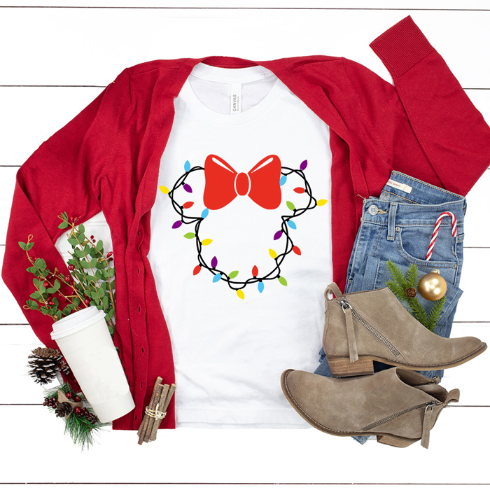 Christmas Light Girl Mouse Graphic Tee, Theme Park Holiday Graphic, Christmas Mouse Shirt