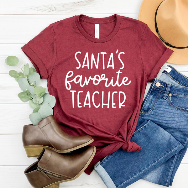 Santa's Favorite Teacher Graphic Tee, Teacher Christmas 