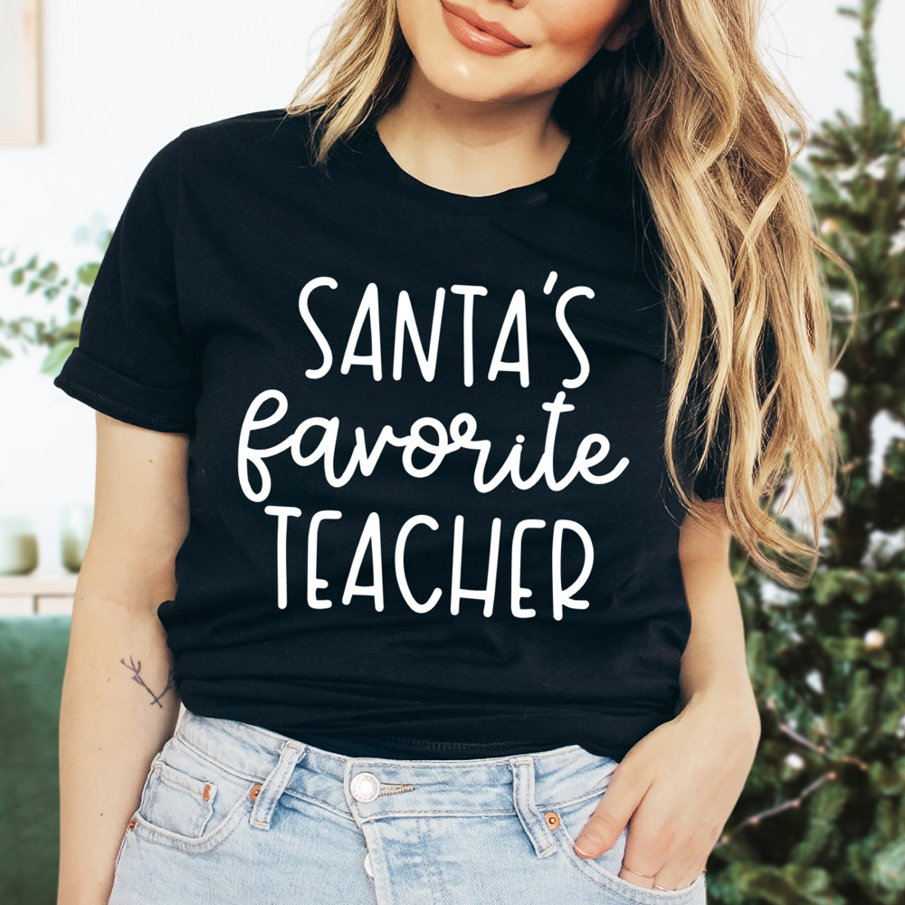 Santa's Favorite Teacher Graphic Tee, Teacher Christmas 