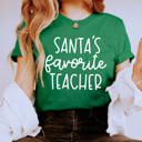 XXL Grass Green Santa's Favorite Teacher Graphic Tee, Teacher Christmas 