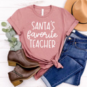  Santa's Favorite Teacher Graphic Tee, Teacher Christmas 