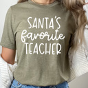 XXL Olive Santa's Favorite Teacher Graphic Tee, Teacher Christmas 