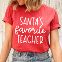  Santa's Favorite Teacher Graphic Tee, Teacher Christmas 